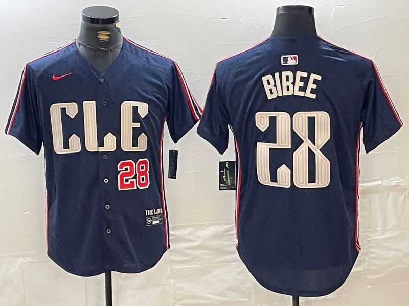 Men Cleveland Indians #28 Bibee Blue City Edition Nike 2024 MLB Jersey style 3